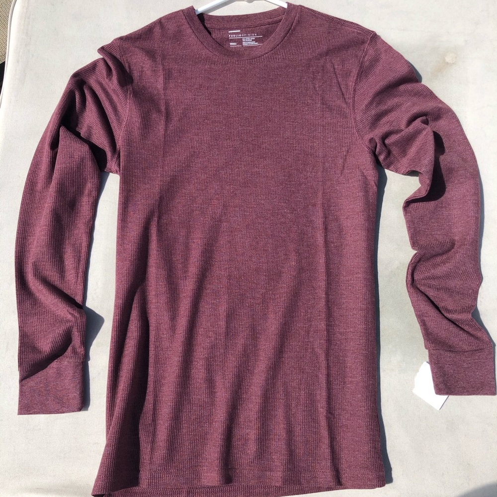 Waffle-Texture Long Sleeve Maroon Shirt